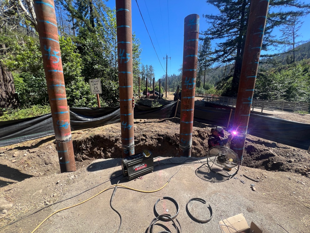 Steel pile installation and field welding for a bridge foundation rehabilitation