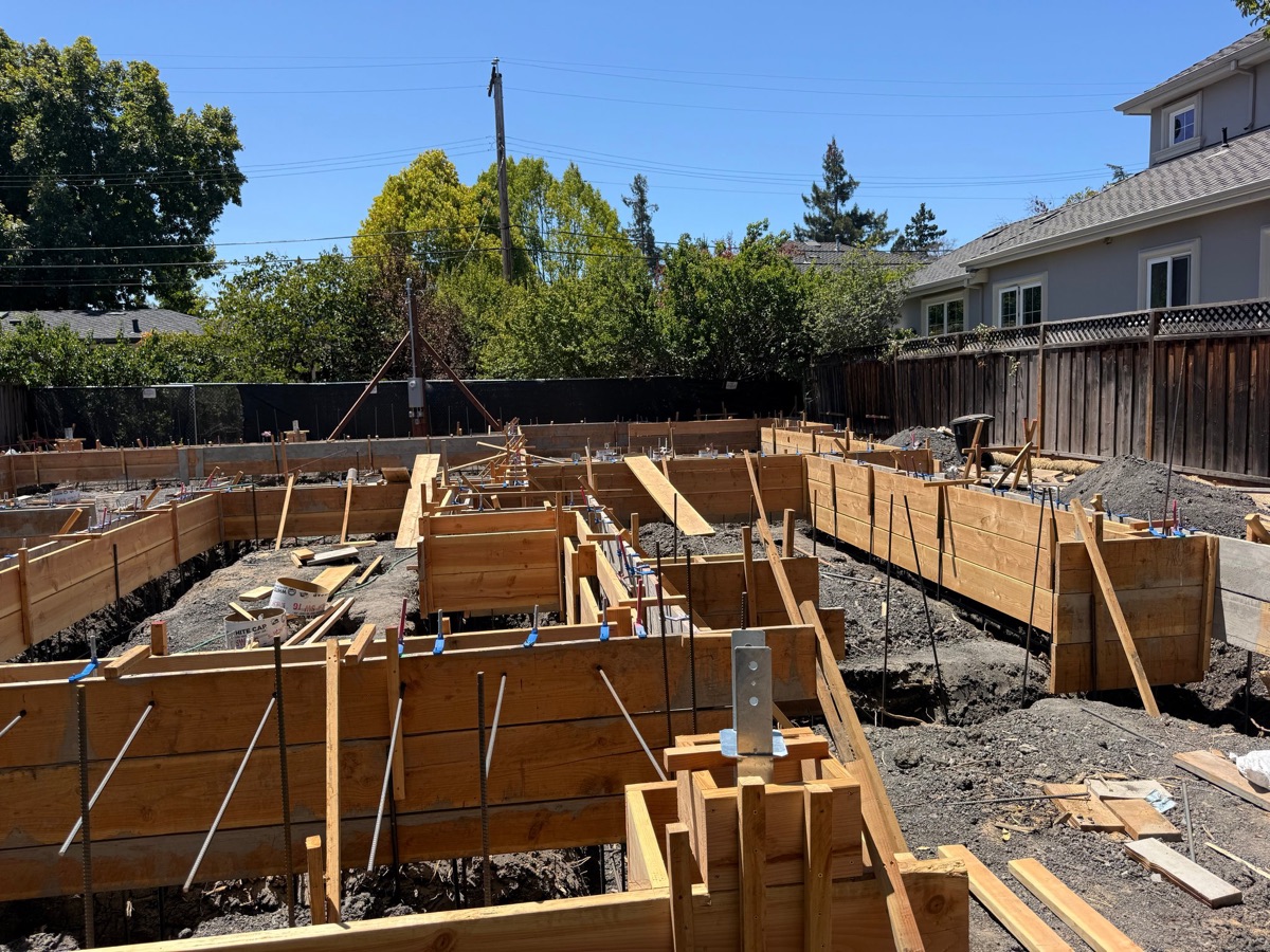 Foundation trench excavation and reinforcing steel placement